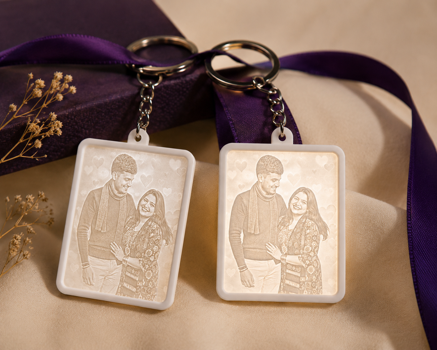 Personalised Photo Lithophane Keychain Set of 2